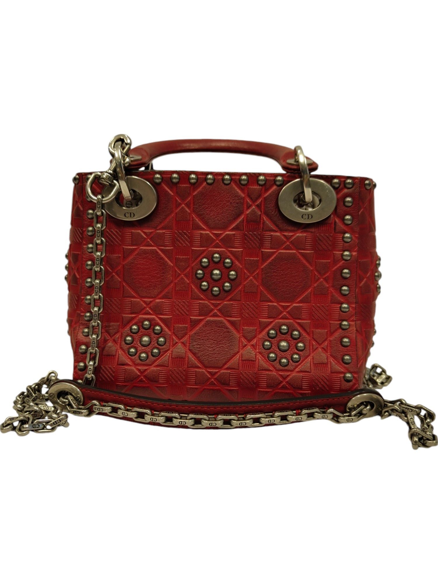 Dior Red Mini Embossed Calfskin Studded Lady Dior Size ONE SIZE - 1 Thumbnail