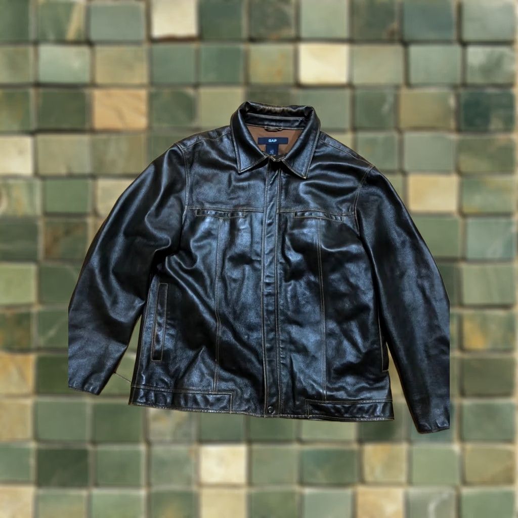 Gap × Vintage Vintage GAP Cow Leather Jacket Zip Up Quilted Lining