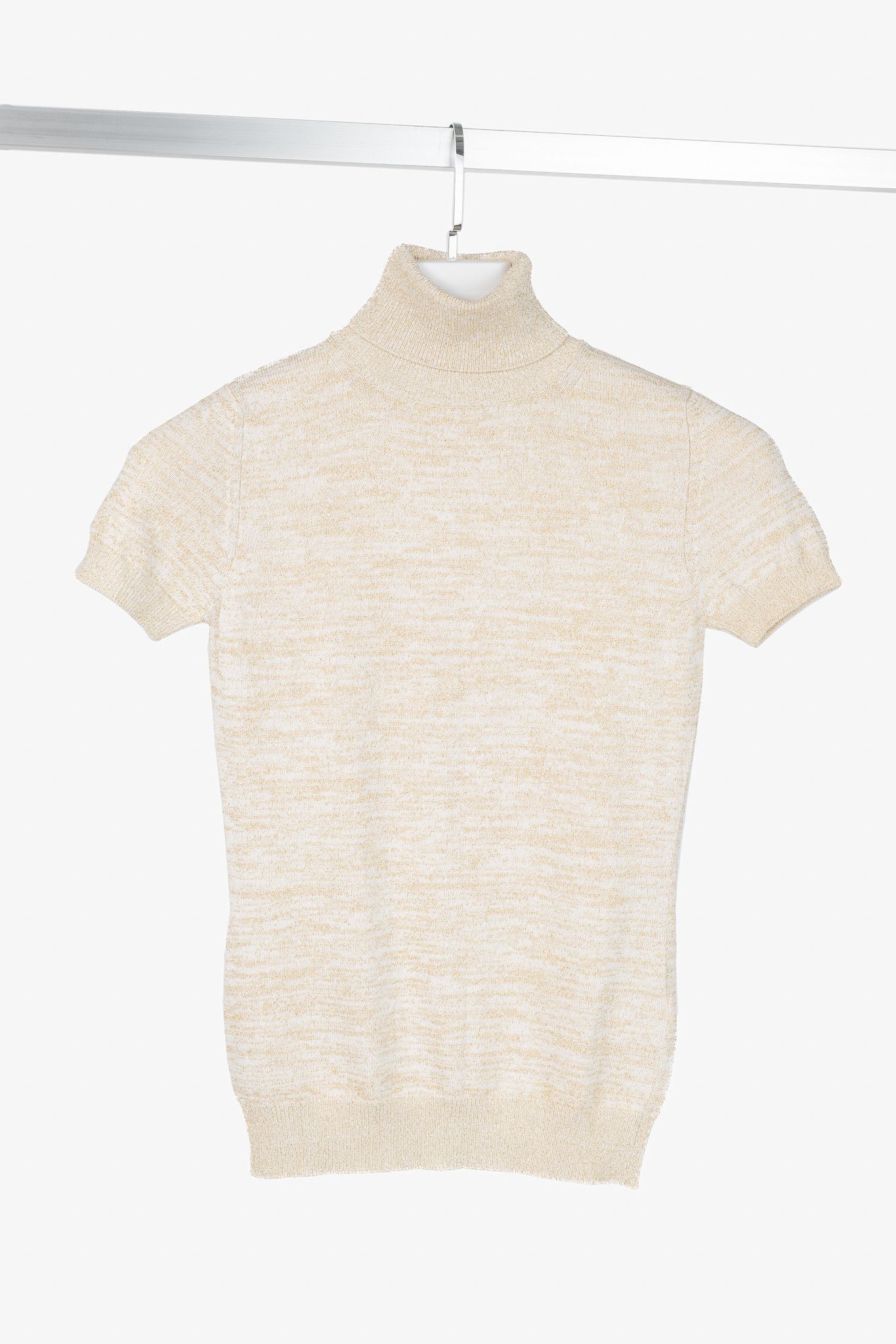 Dolce & Gabbana Gold-Lurex Short-Sleeve Turtleneck Sweater