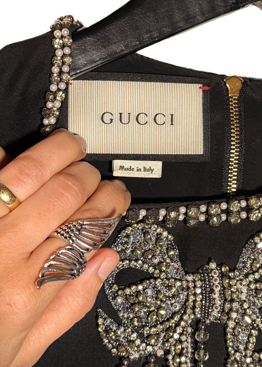 Gucci Gucci 2016 Embellished Bow Ruffled Sleeves Black Mini Dress Size S / US 4 / IT 40 - 9 Thumbnail