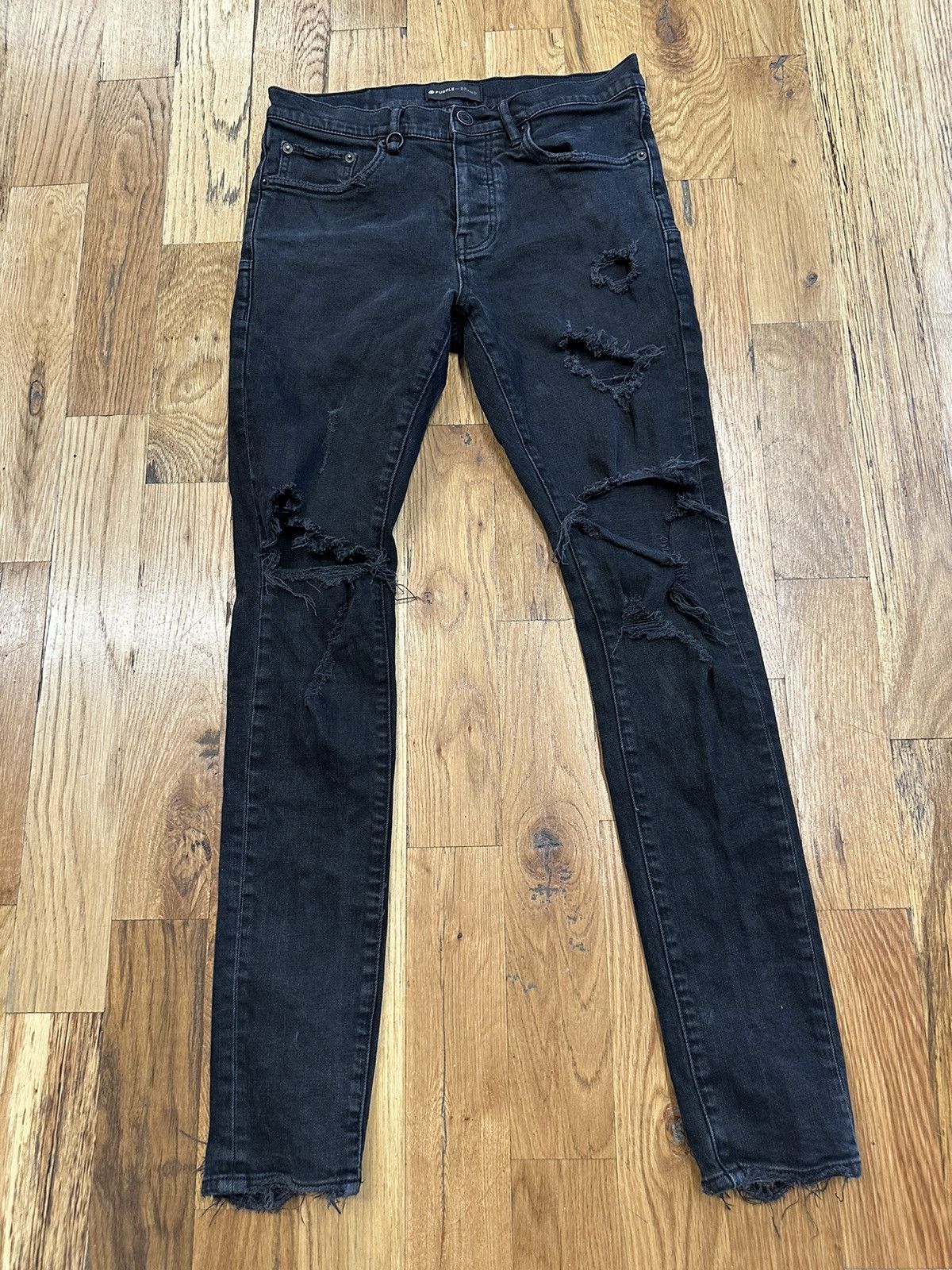 Purple Brand Purple Brand Knee Hole Distressed Black Denim Jeans Size 30 Size US 30 / EU 46 - 1 Thumbnail