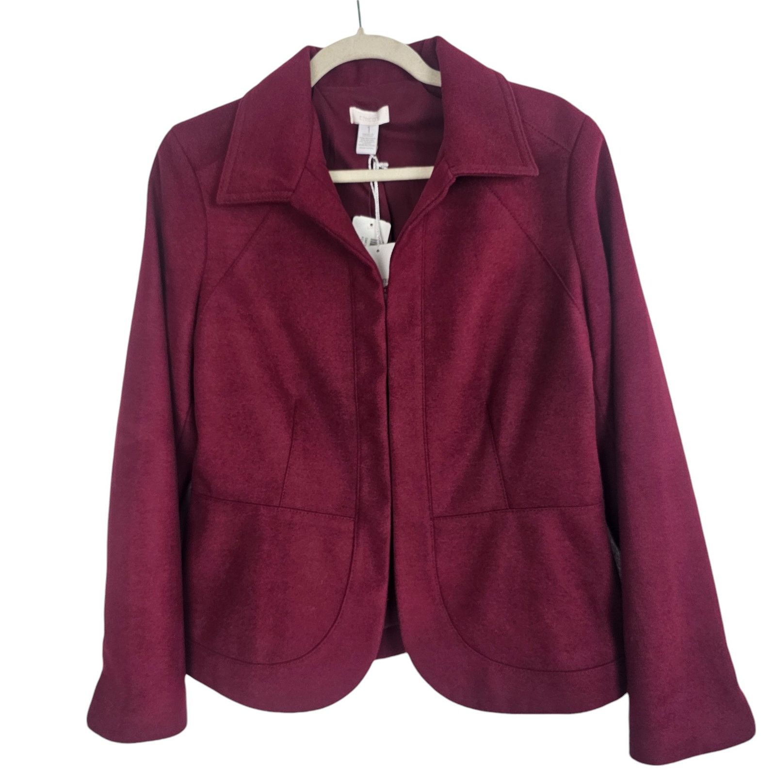 Chicos Chicos Womens Kelly Ann Smooth Plush Jacket 1 Med Burgundy Size M / US 6-8 / IT 42-44 - 1 Thumbnail