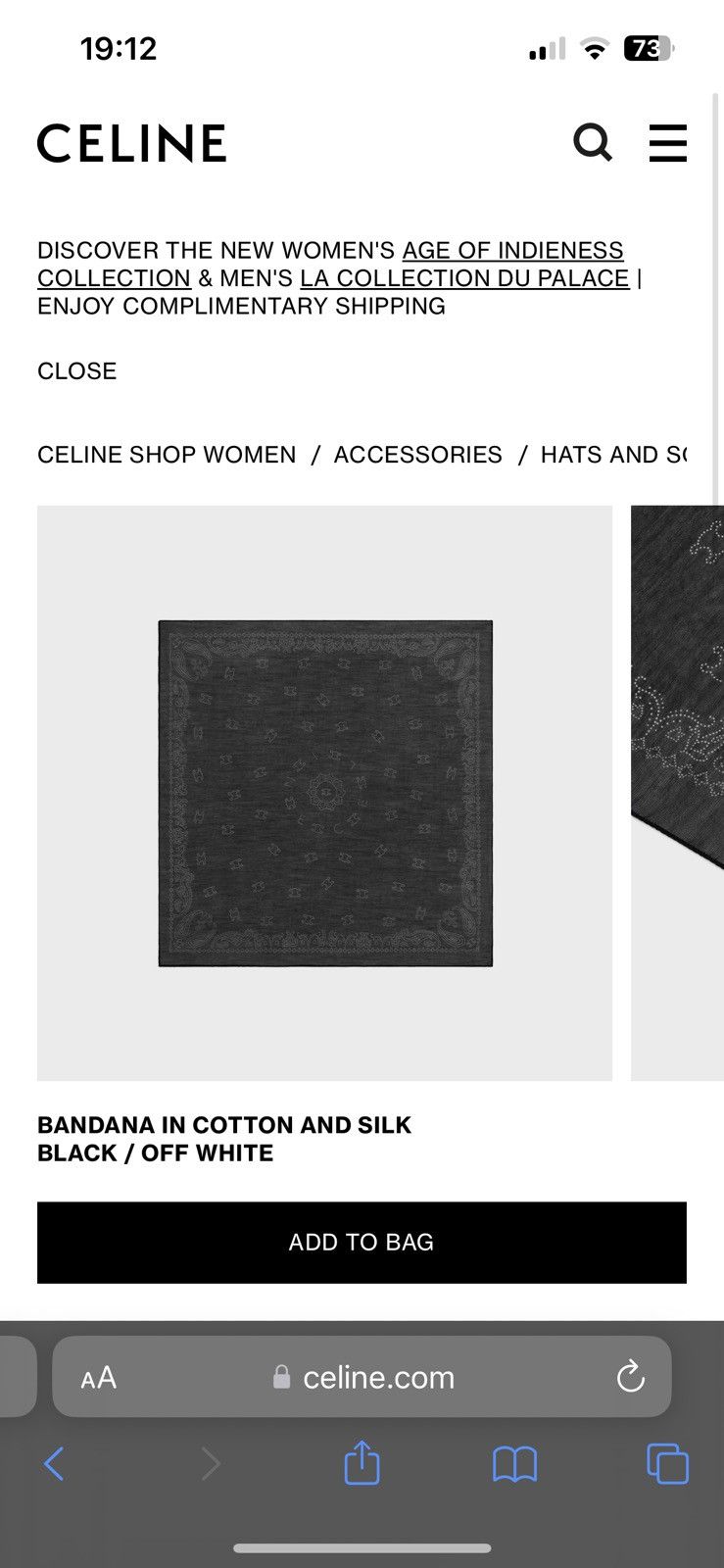 image of Celine Silk/cotton Bandana in Black, Women's