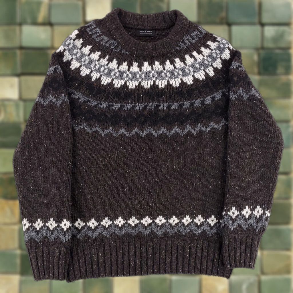 Zara Zara Man Nordic Sweater Brown White Gray Long Sleeve Mens M Size US M / EU 48-50 / 2 - 1 Thumbnail