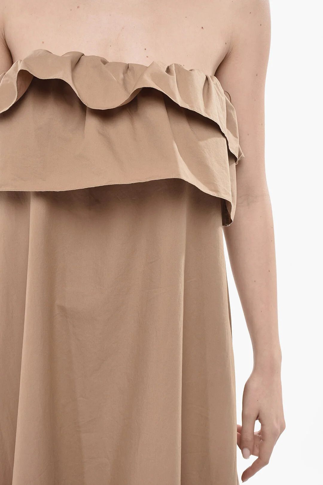 Saint Laurent Paris og1mm0326 Cotton Strapless Dress in Beige Size S / US 4 / IT 40 - 3 Thumbnail