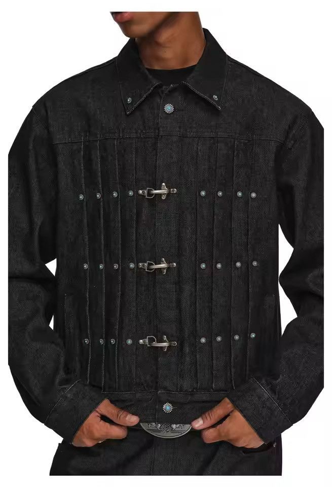 Japanese Brand Fireman Clasp Black Cropped Denim Jacket Size US L / EU 52-54 / 3 - 6 Thumbnail