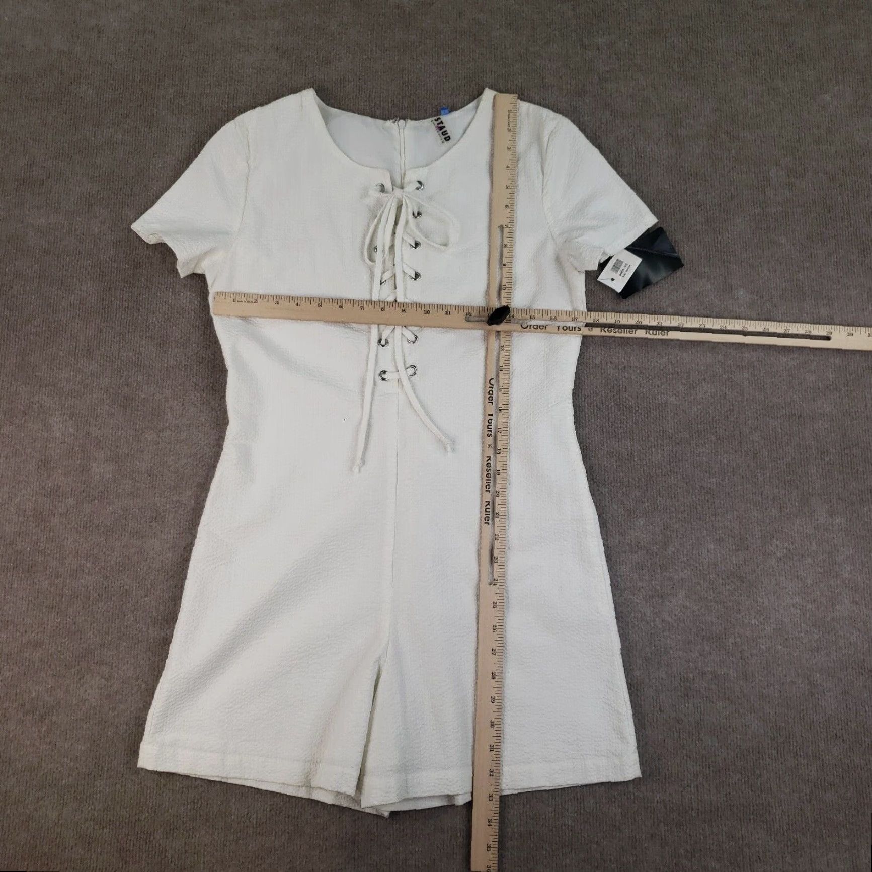 Staud Staud Romper Womens Medium White Arabella Short Jumpsuit Zip Laced The Size 32" / US 10 / IT 46 - 2 Thumbnail