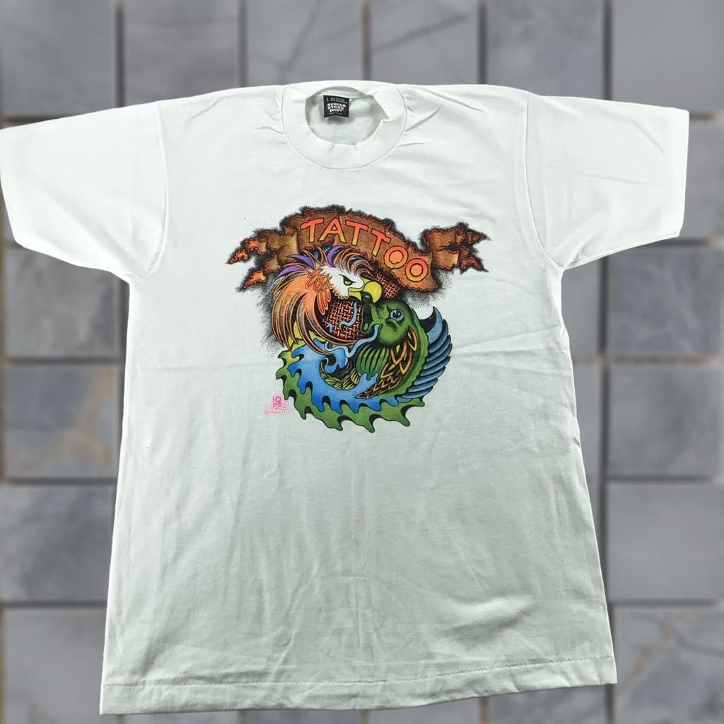 Vintage VINTAGE Screen Stars Best Tattoo Shirt Mens M/L White Phoenix Dragon Graphic Made USA 90s QFX Tee Size US M / EU 48-50 / 2 - 1 Thumbnail