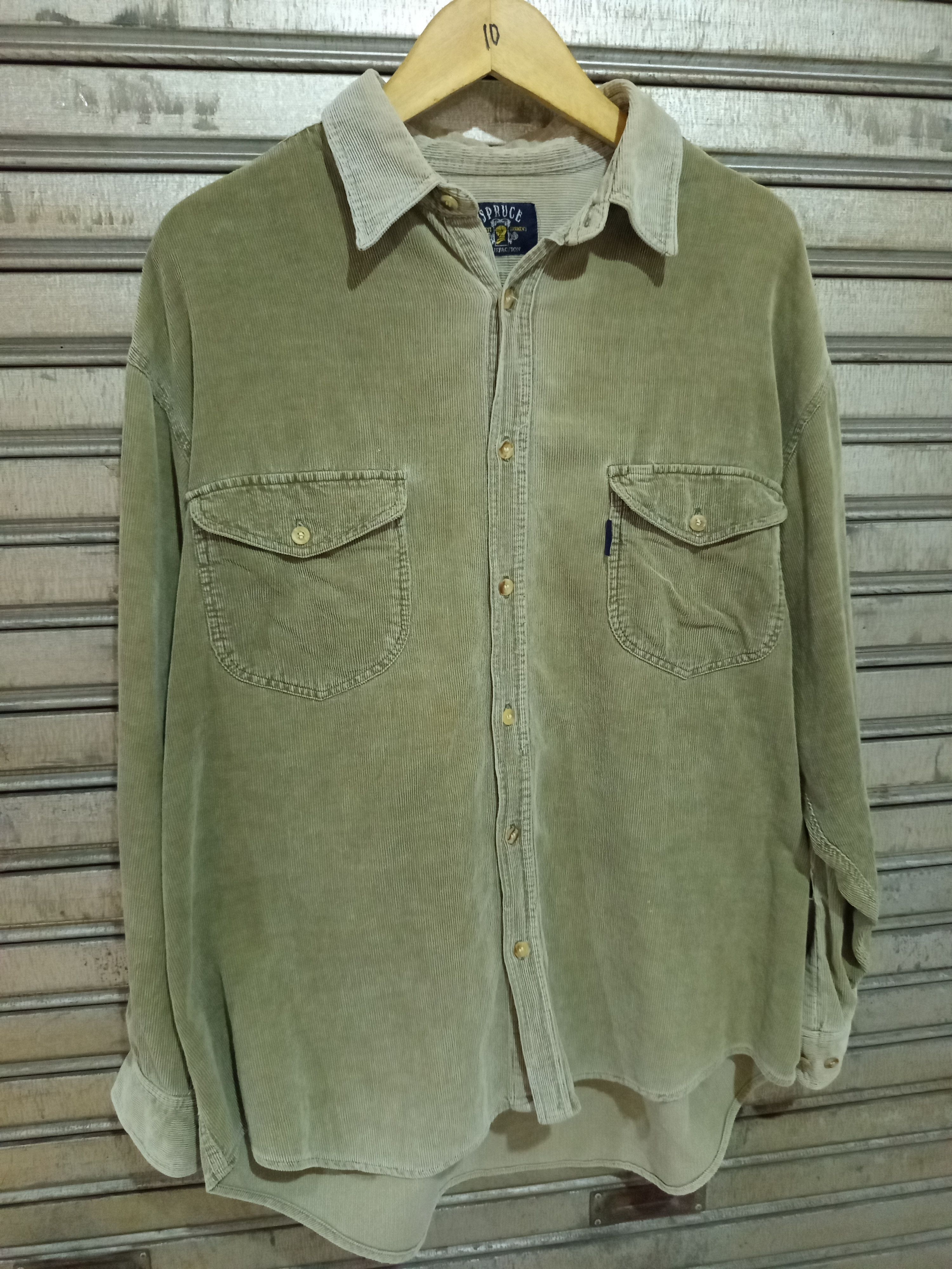 Spruce 1990s Spruce Corduroy Work Shirt Olive Green Size US L / EU 52-54 / 3 - 3 Thumbnail