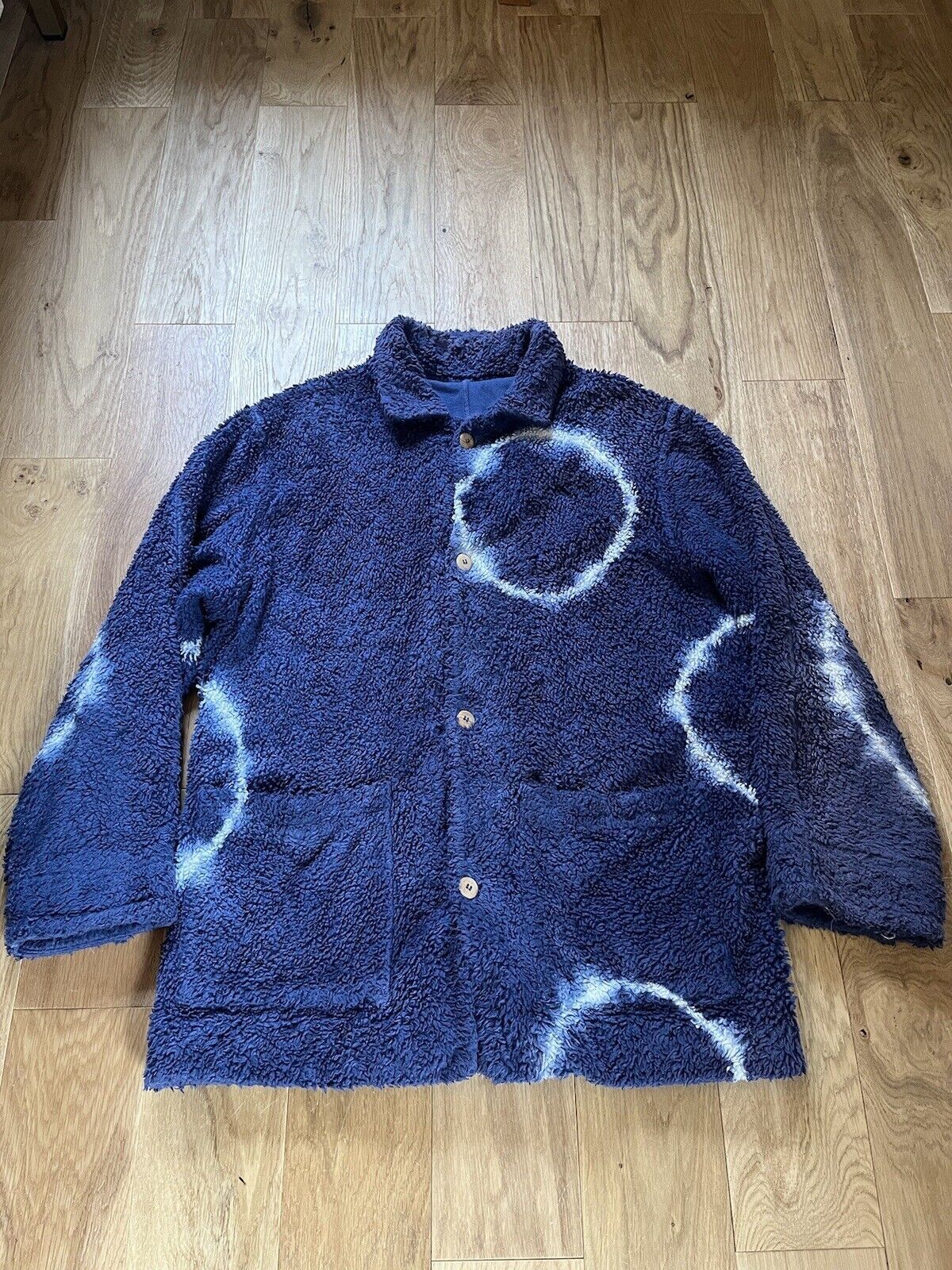 image of The Elder Statesman Tie-Dye Fleece Jacket in Blue, Men's (Size Large)
