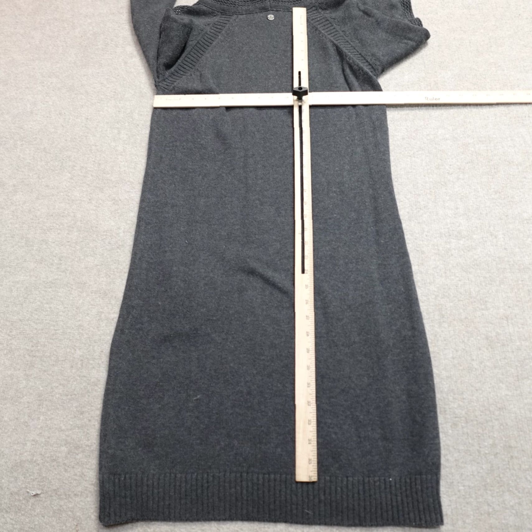 Prana prAna Women Sweater L Gray Cotton Wool Blend Cable-Knit Long Sleeve V-neck/ Cowl Neck Pockets Pullover Regular Knit Dress - Note: Avoid extra. Size L / US 10 / IT 46 - 6 Thumbnail