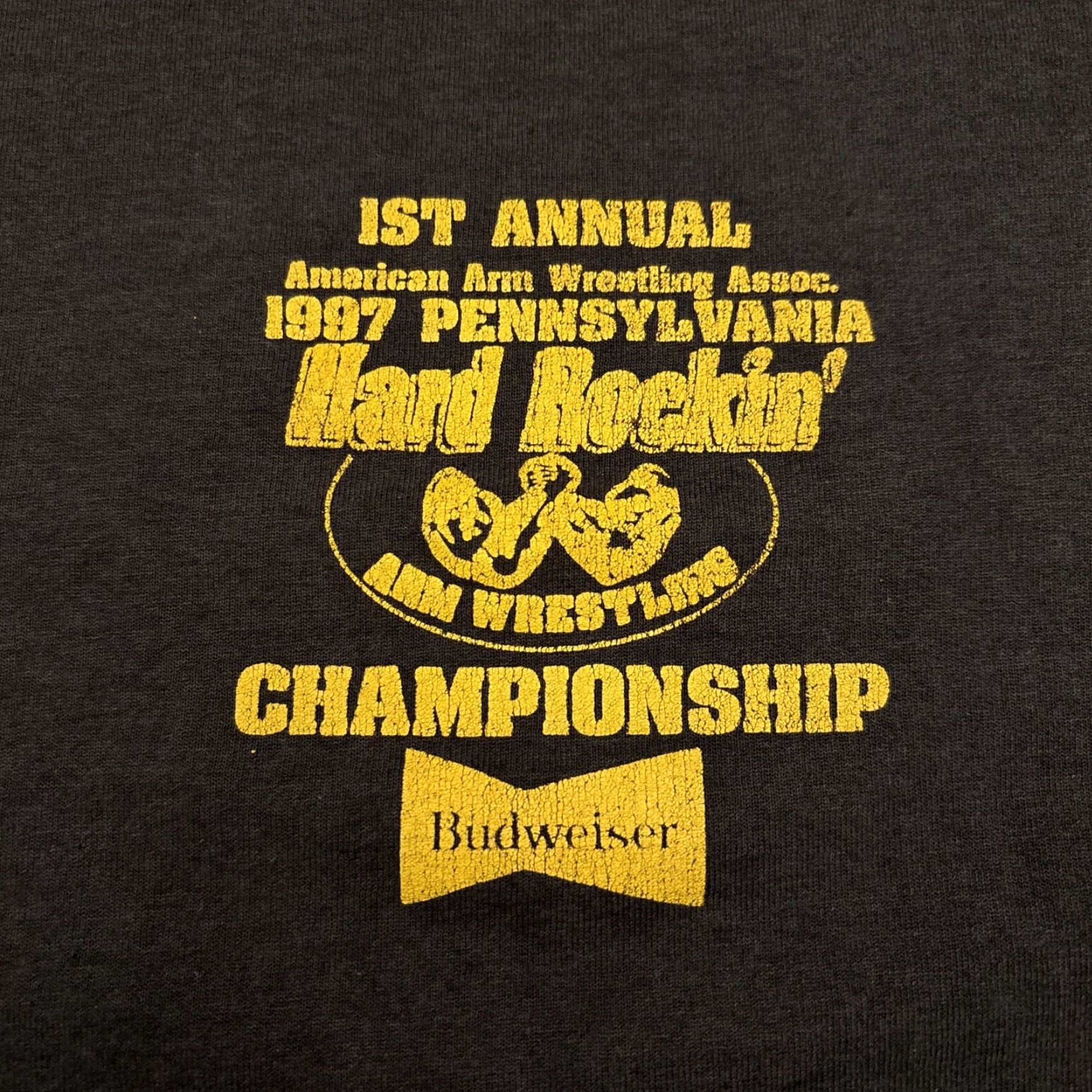 Fruit Of The Loom VINTAGE Budweiser Arm Wrestling T-Shirt XL Black 90s USA Mens Size US XL / EU 56 / 4 - 2 Thumbnail