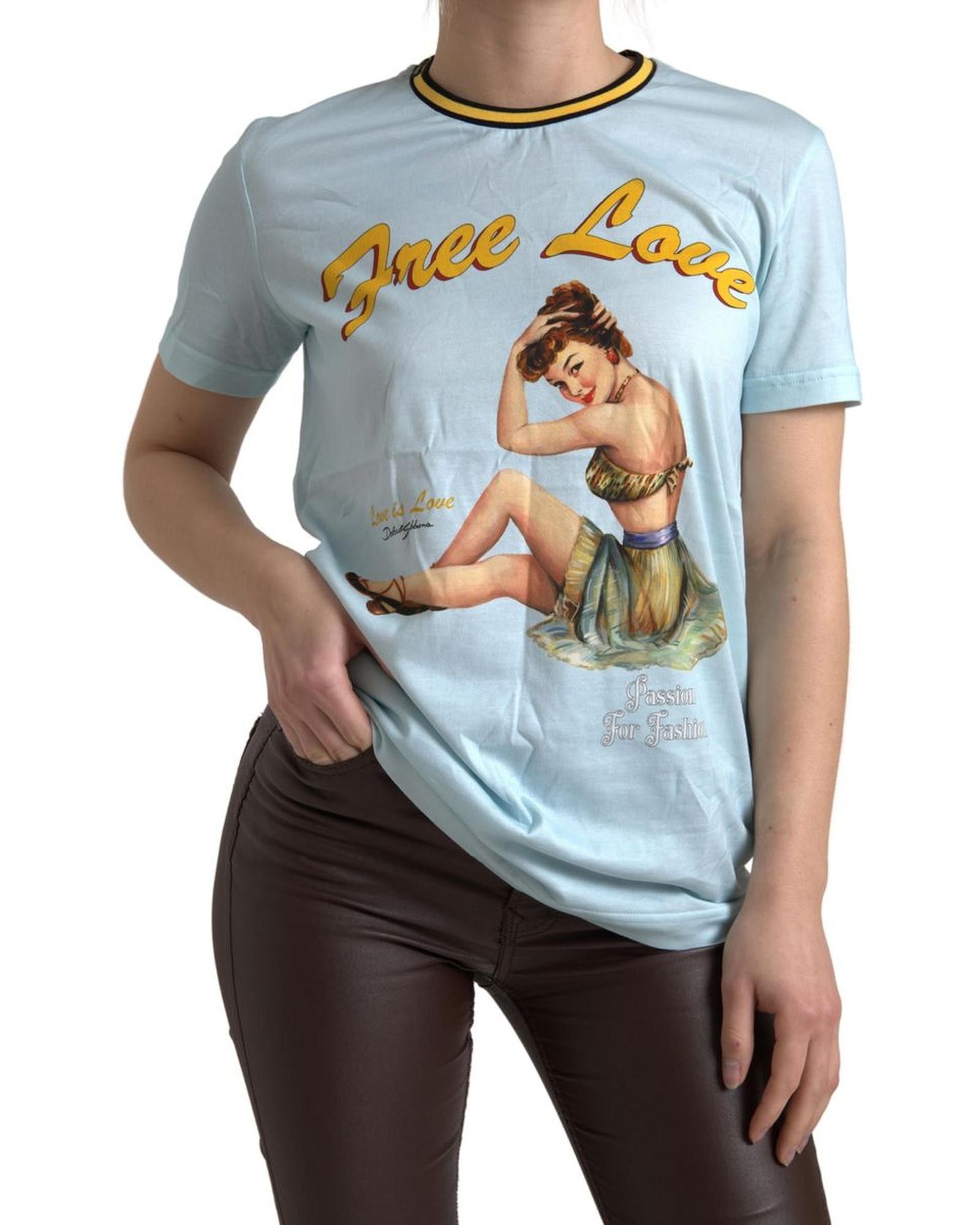 image of Dolce Gabbana Free Love Crew Neck T-Shirt in Light Blue, Women's (Size XS)