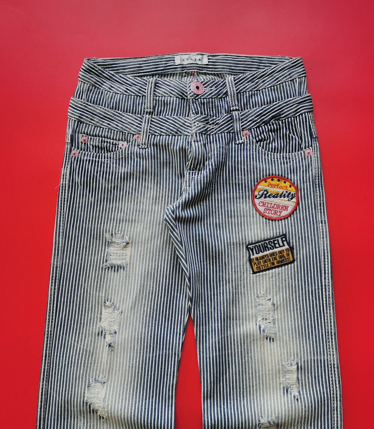 Kapital Colza Japan Hickory Patch Print Double Waist Jeans Size US 30 / EU 46 - 1 Thumbnail