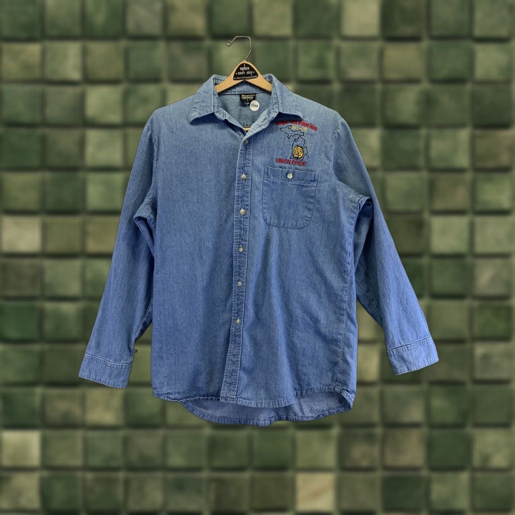 Denime Vintage Michigan Postal Workers Union Denim Button Up Mens L-7289 USA Size US L / EU 52-54 / 3 - 1 Thumbnail