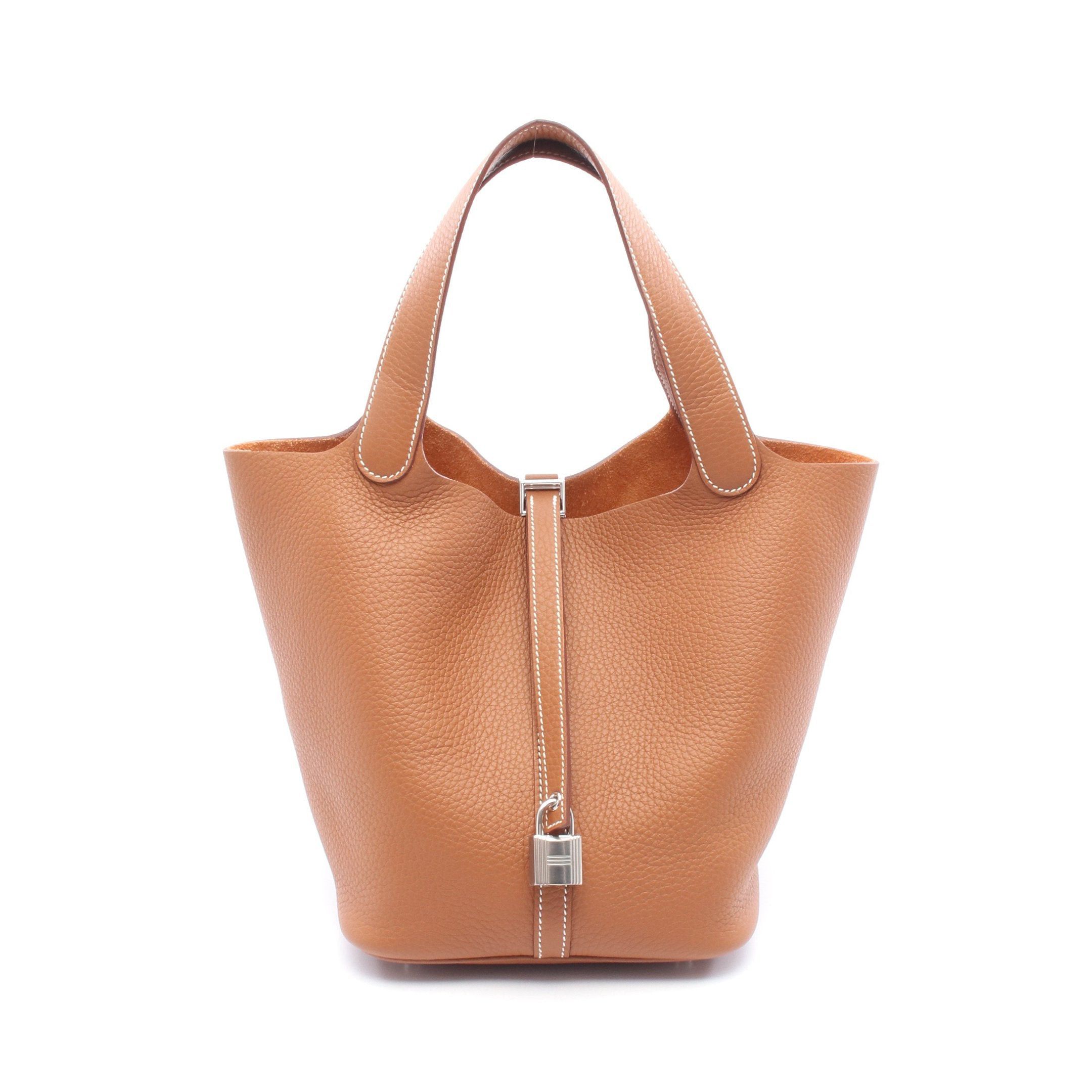 Hermes Hermes Picotane Lock Mm Gold Handbag Clemence Leather Brown Silver Hardware K Stamp Size ONE SIZE - 1 Thumbnail