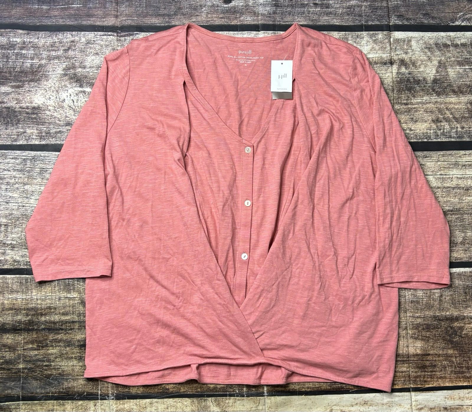 J. Jill Pure J Jill Top Womens XL Cotton Cross Front Pink Button $69 Size XL / US 12-14 / IT 48-50 - 1 Thumbnail
