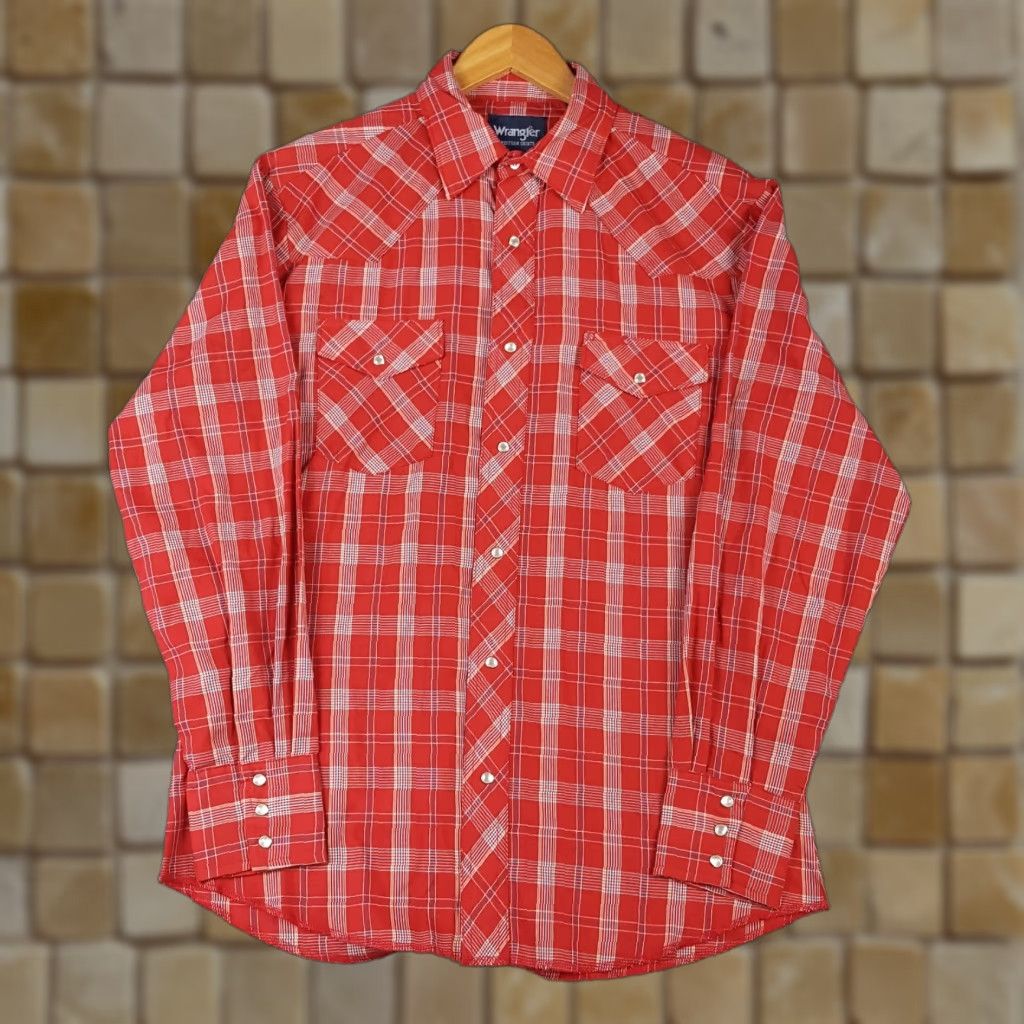 Wrangler VINTAGE Wrangler Shirt Mens M Red Plaid Pearl Snap Button-Up Cowboy Western Workwear Casual 90s Size US M / EU 48-50 / 2 - 1 Thumbnail