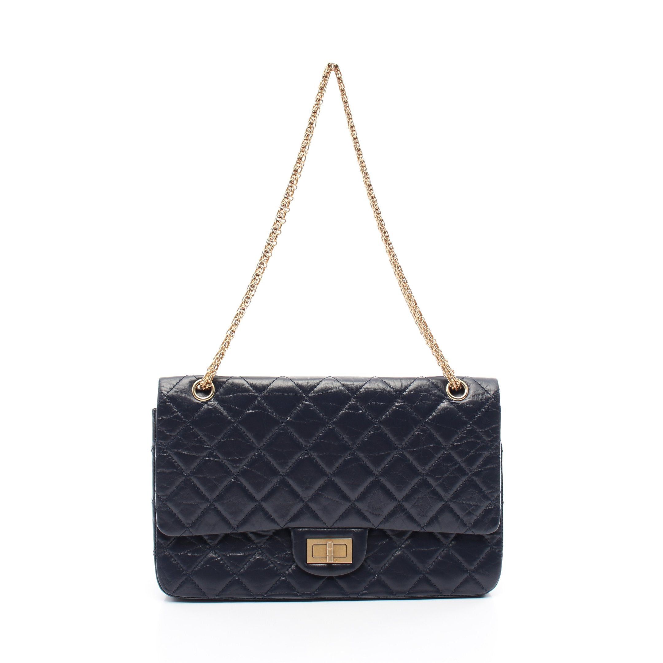 Chanel Chanel 2.55 Mademoiselle Chain Matelasse Double Flap Shoulder Bag Aged Calfskin Dark Navy Gold Hardware Size ONE SIZE - 1 Thumbnail
