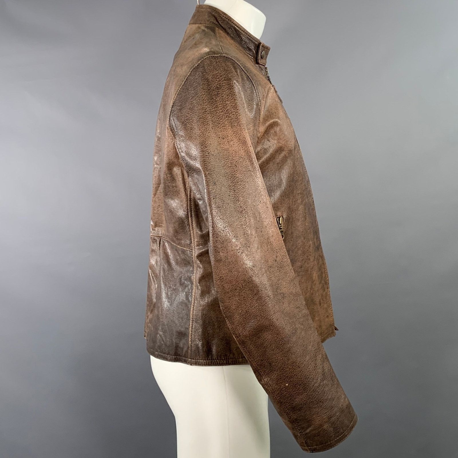 Other COMPAGNIA DELLE PELLI M Brown Leather Zip Up Racer Jacket Size US M / EU 48-50 / 2 - 2 Thumbnail