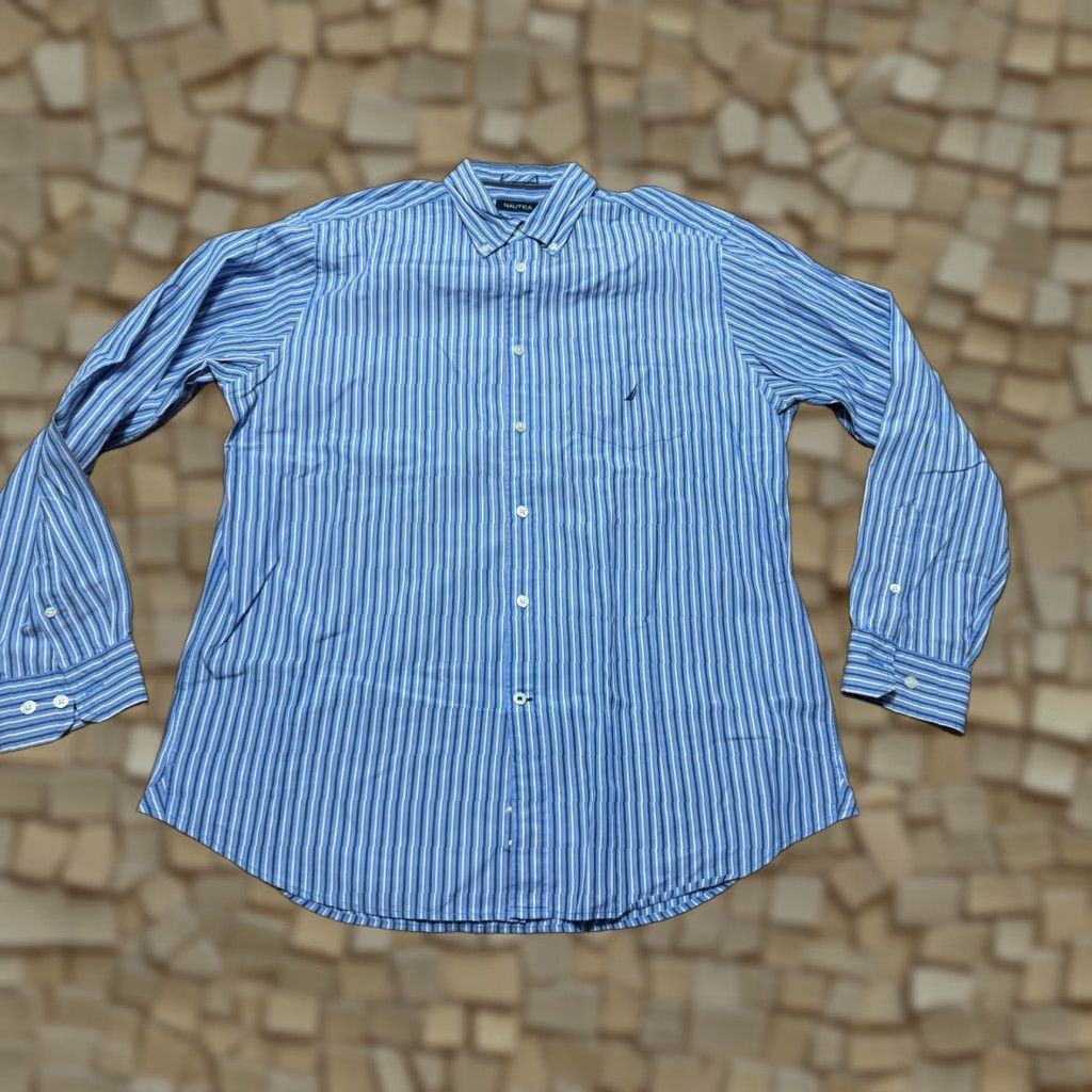Nautica Nautica Shirt Mens Large Blue White Brown Striped Button Up 100s Two Ply Cotton Shirt Mens Large Blue Striped Button-Up Nautica Size US L / EU 52-54 / 3 - 1 Thumbnail