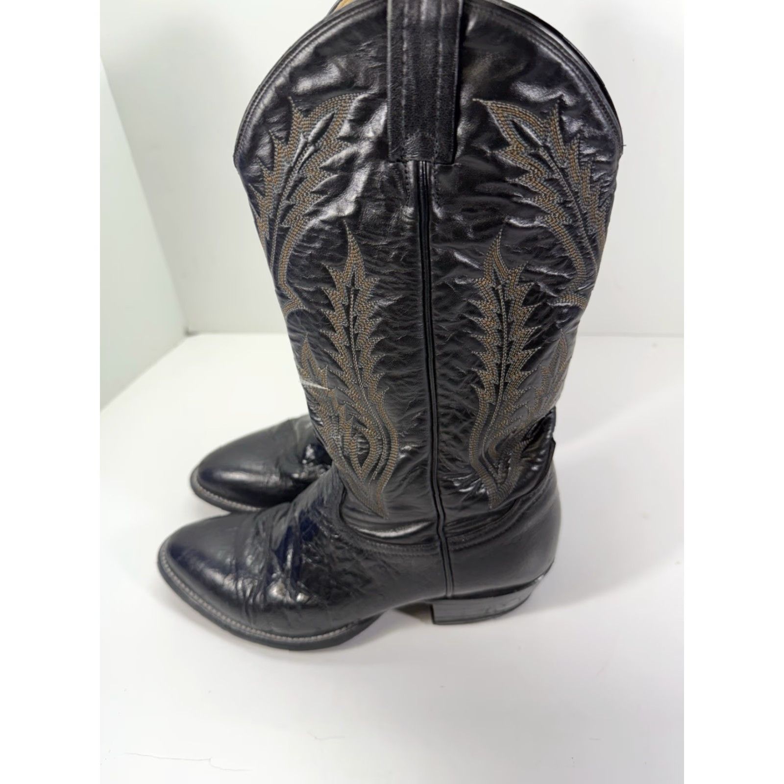 Tony Lama Tony Lama Boots Men Size 7 EE Wide Black Leather Western Ostrich Smooth Cowboy Rodeo Shoe Size US 7 / EU 40 - 4 Thumbnail