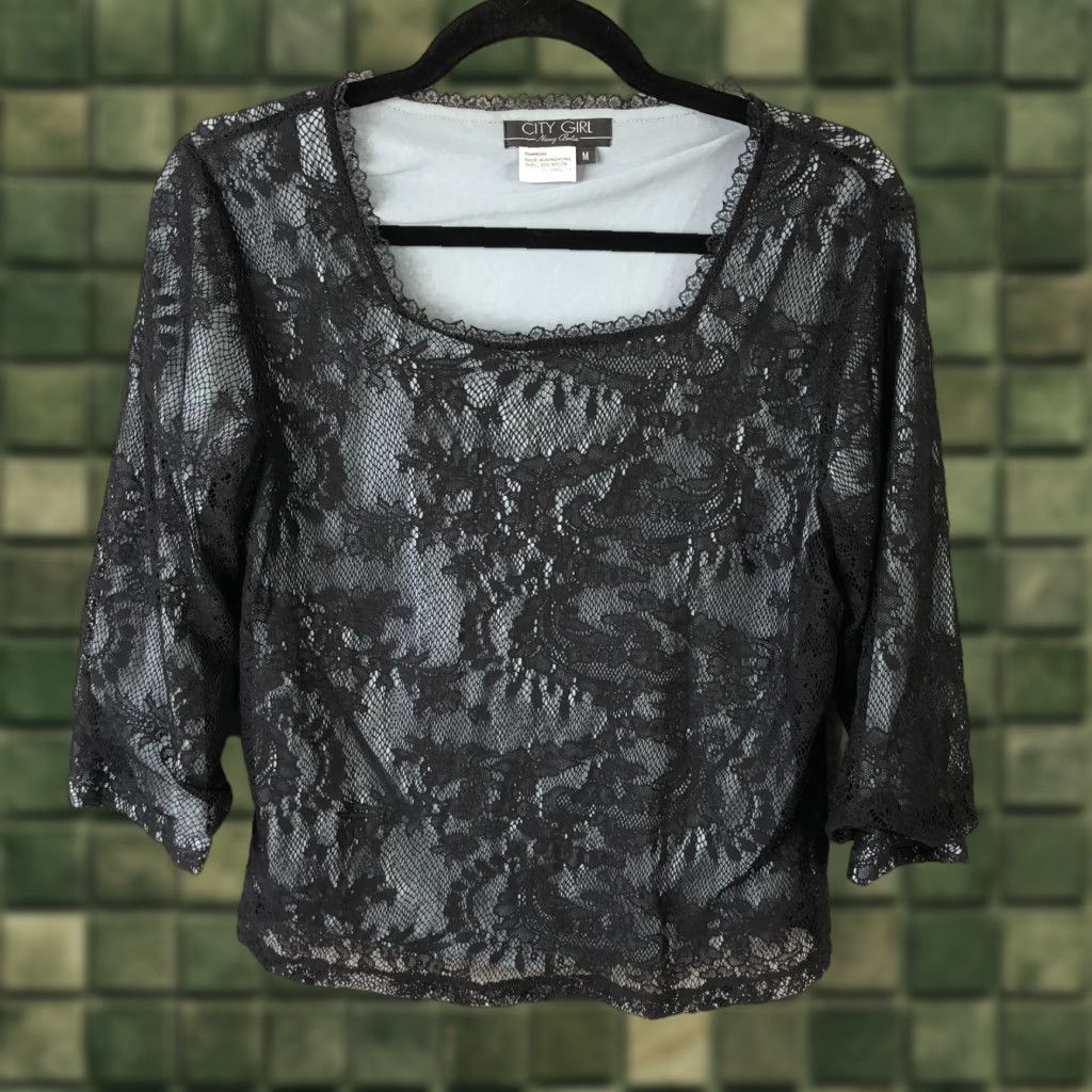 Vintage City Girl Blouse Womens M Black Lace Paisley Dark Coquette Fairy Grunge Feminine Size M / US 6-8 / IT 42-44 - 1 Thumbnail