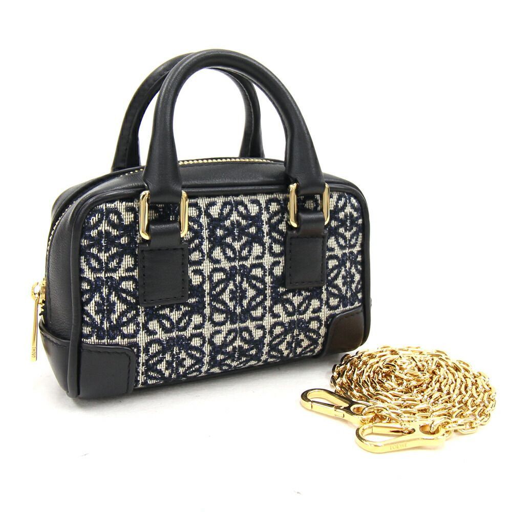 image of Loewe 2Way Mini Bag Anagram Nano Jacquard Leather Navy in Blue, Women's