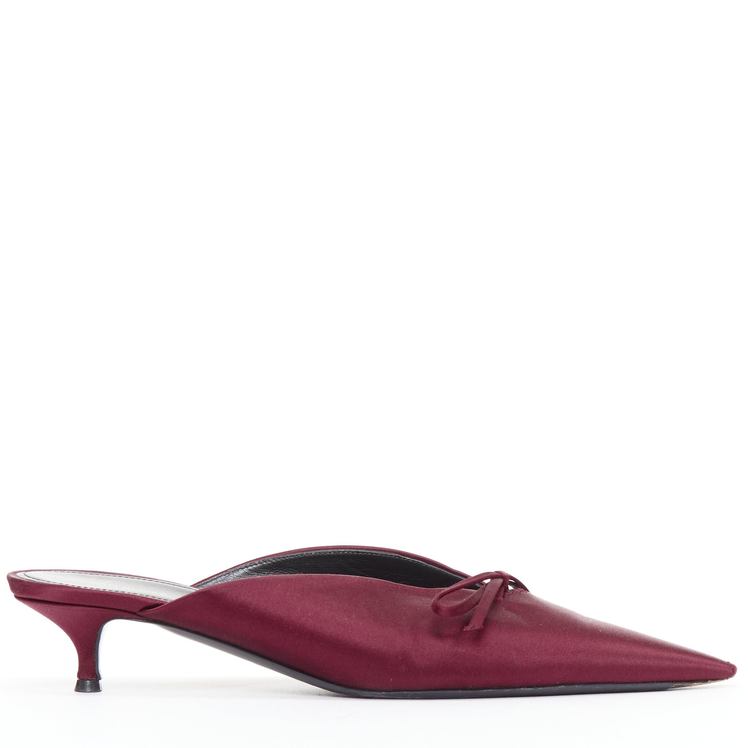Balenciaga BALENCIAGA Demna Knife Mules burgundy satin bow pointy kitten heels EU38.5 Size US 8.5 / IT 38.5 - 1 Thumbnail