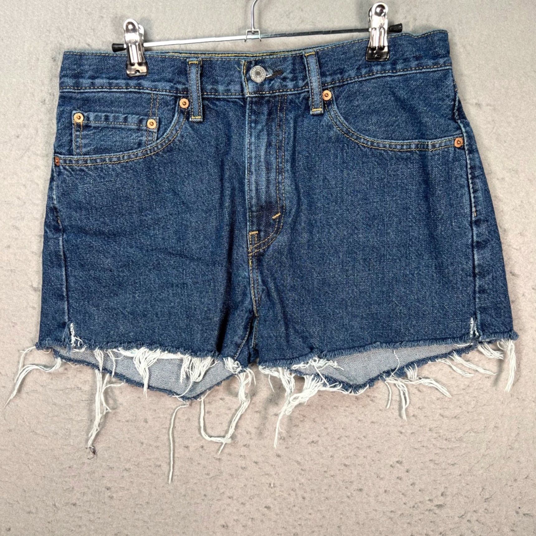 Levi's Levi's 505 Womens Size 32 Blue Distressed Denim Shorts High Rise Frayed Hem Shirt Pocket 5-Pocket Womens Jeans Short(s) Size 24" / US 00 / IT 34 - 2 Thumbnail