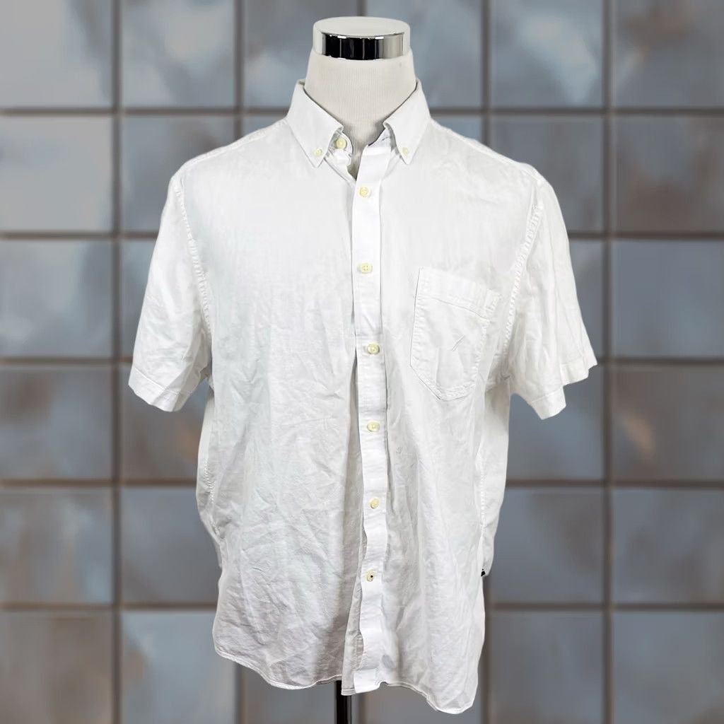 Nautica Nautica XL Classic Fit Short Sleeve Oxford Shirt White Stretch Cotton Blend Men Size US XL / EU 56 / 4 - 1 Thumbnail
