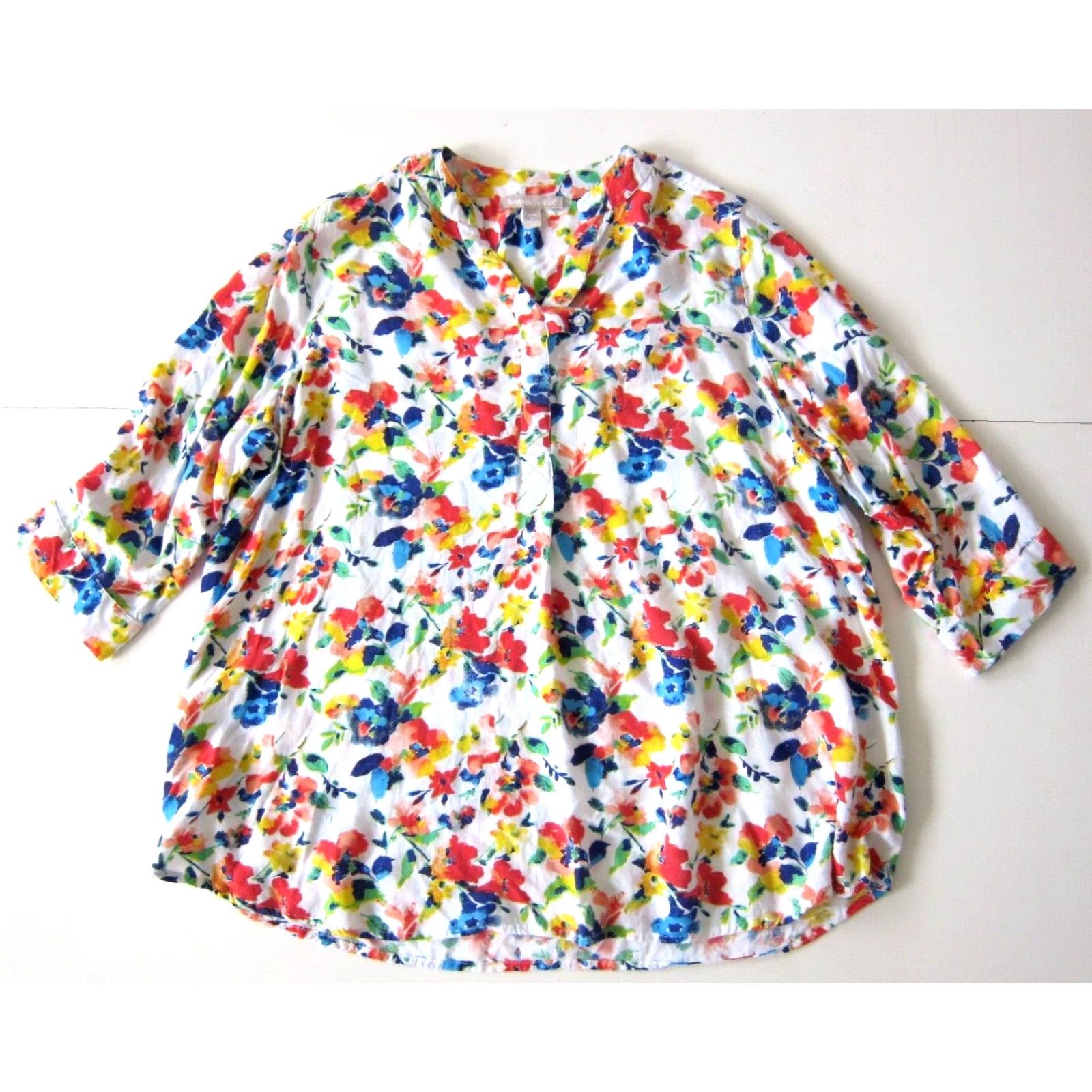 Vintage Woman Within Blouse 3/4 Sleeve M Yellow Floral Tunic Womens Size M / US 6-8 / IT 42-44 - 2 Thumbnail