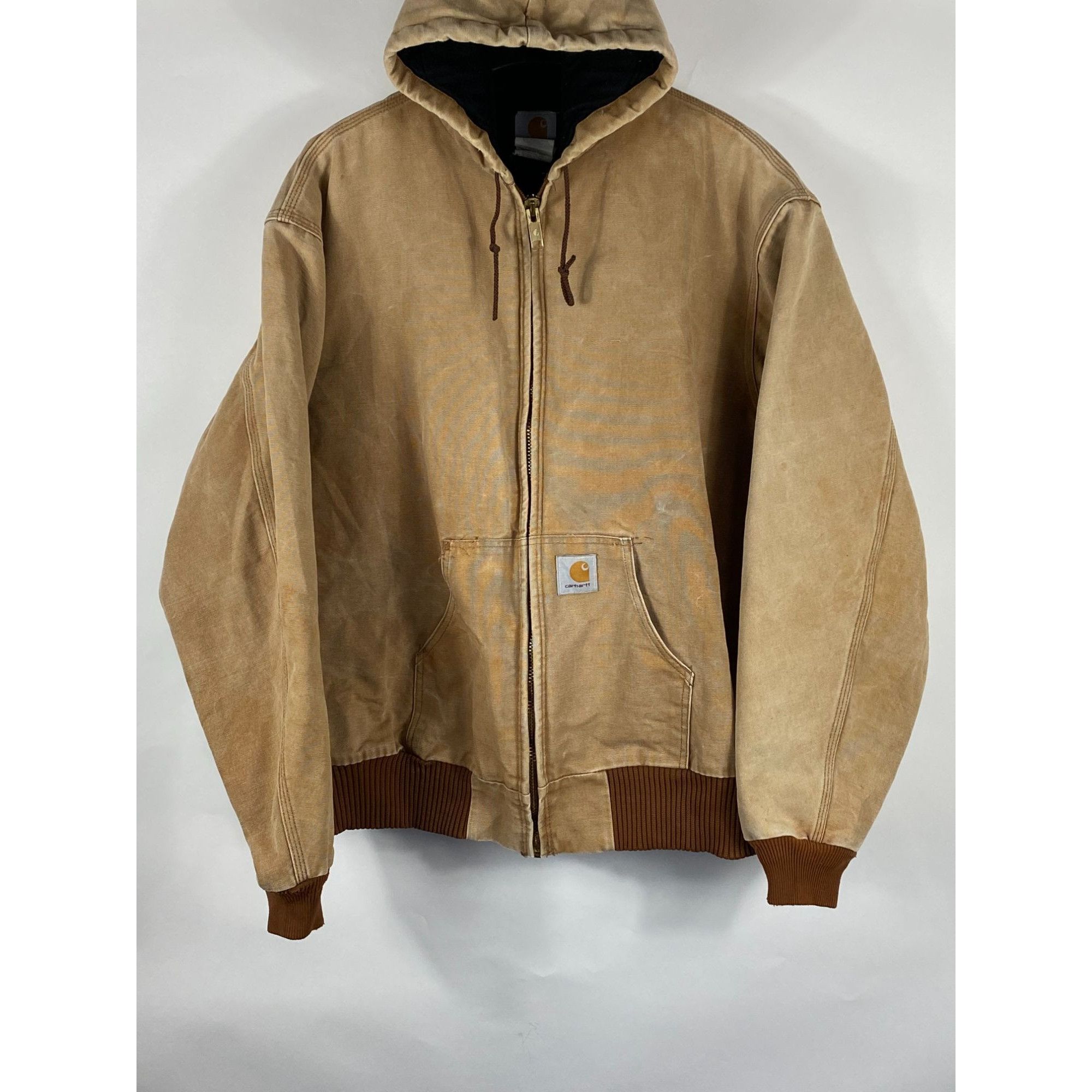 image of Vntg Carhartt J04 Brn Quilt Lined Canvas Full Zip Hooded Jac in Brown, Men's (Size 2XL)