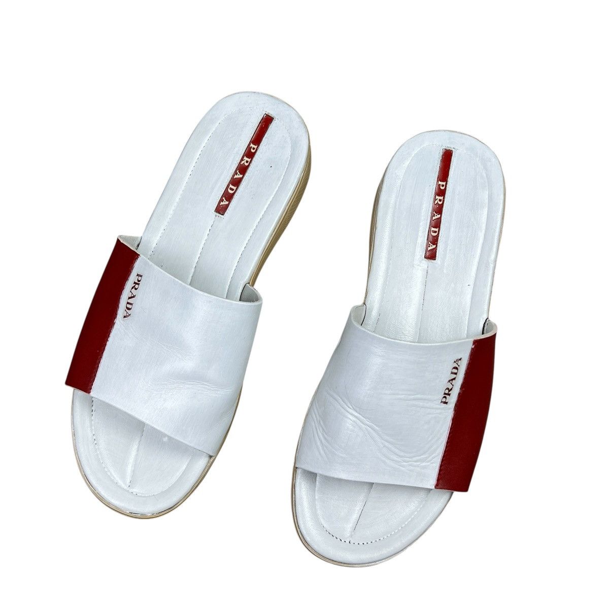 Prada Prada Sport White Red Leather Slides Sandals Men's Custom Size US 9.5 / EU 42-43 - 3 Thumbnail