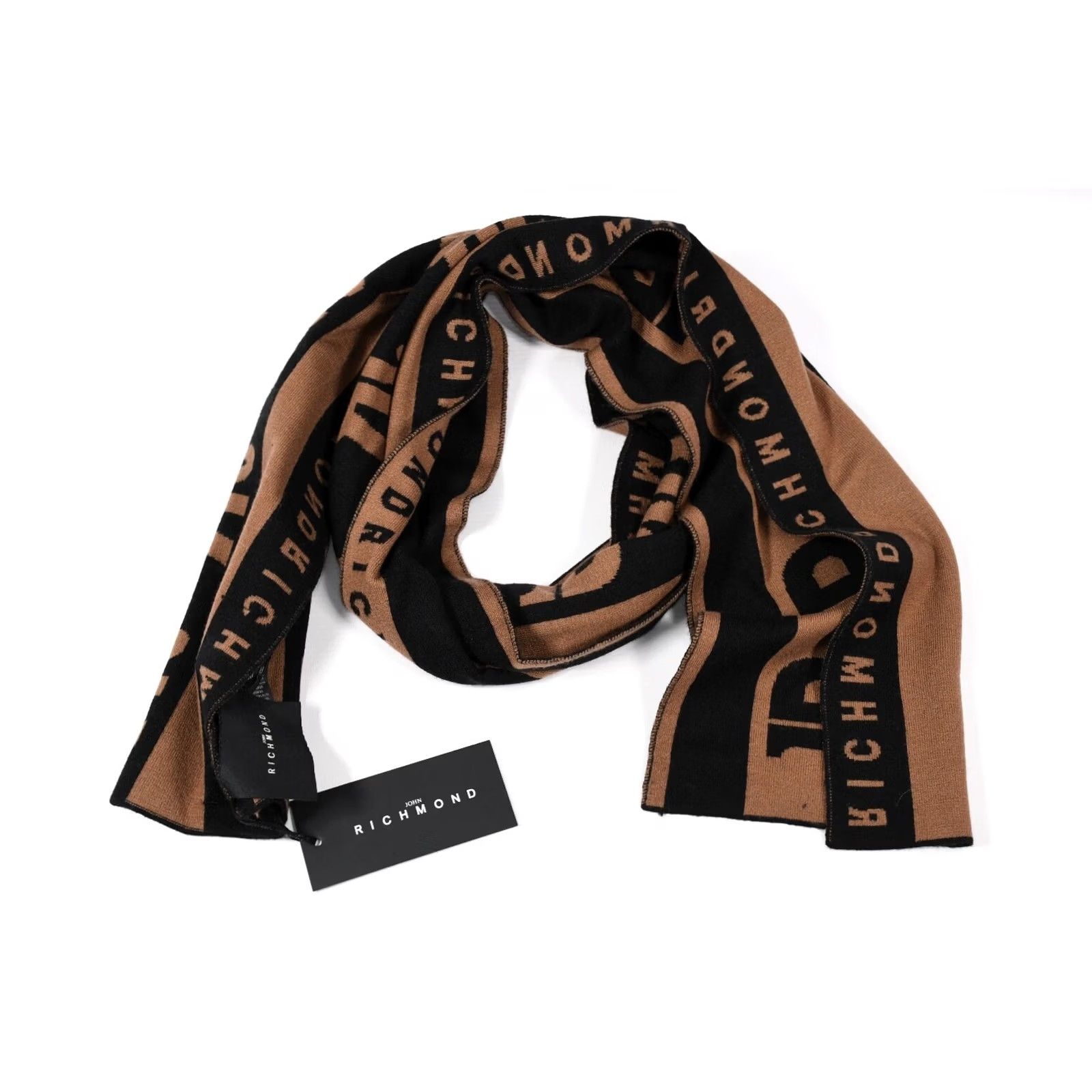 John Richmond John Richmond Logo Knit Scarf Brown Men's 100% Genuine New 170 cm x 25 cm Knit Scarf Size ONE SIZE - 5 Thumbnail