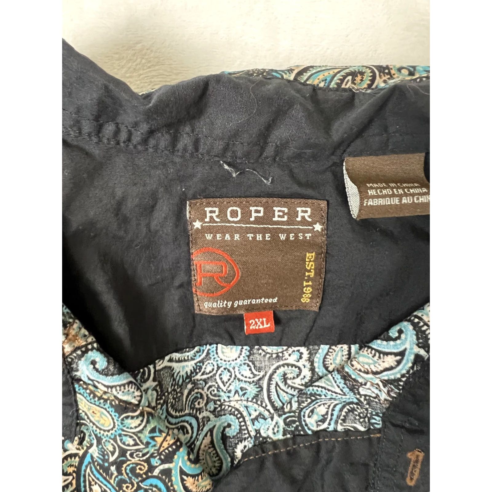 Roper Roper Shirt Mens 2XL Black Paisley Western Snap Front Long Sleeve Casual Size US XXL / EU 58 / 5 - 2 Thumbnail
