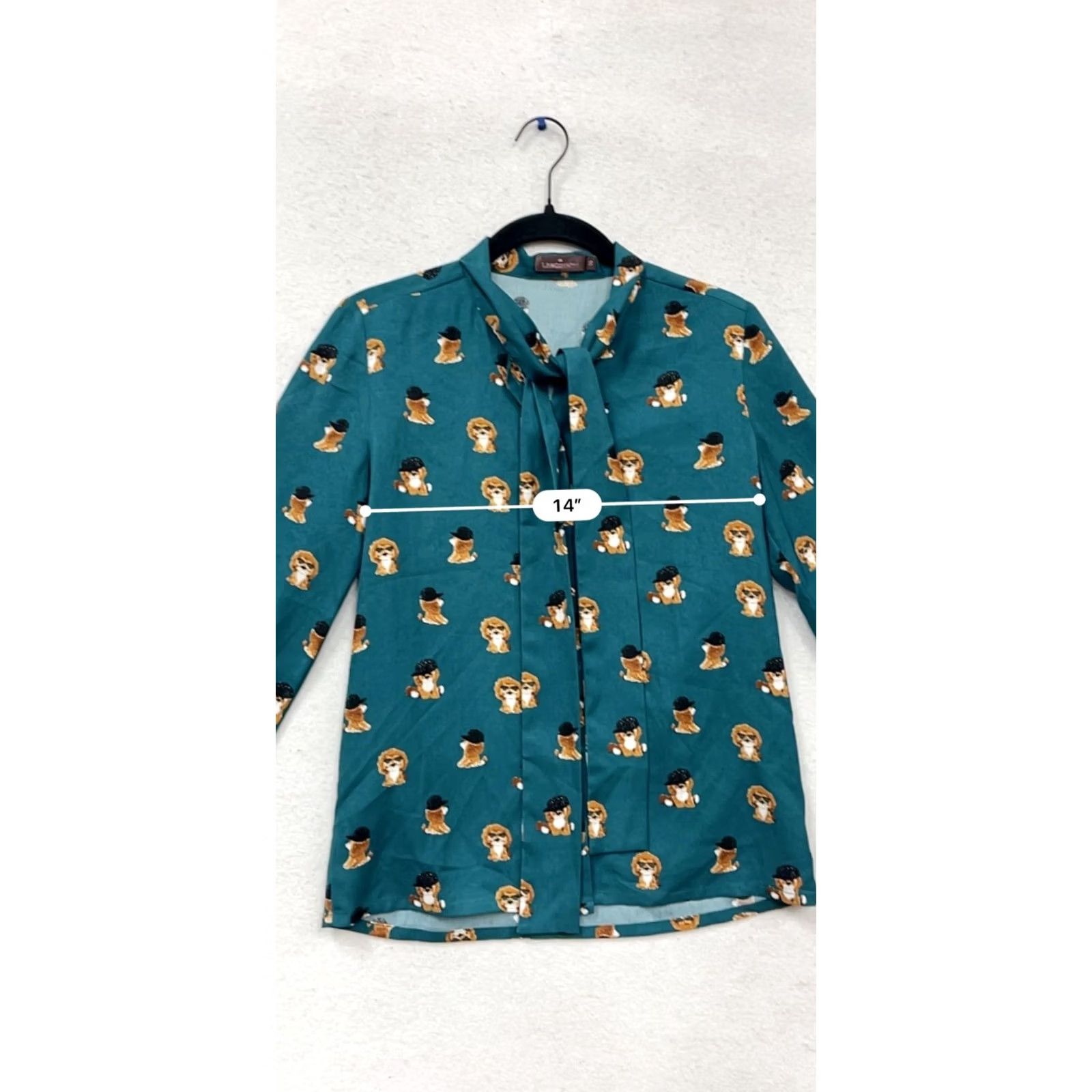 Altea Langsom Blouse Teal Poodle Print Bow Tie Womens Small Size S / US 4 / IT 40 - 8 Thumbnail