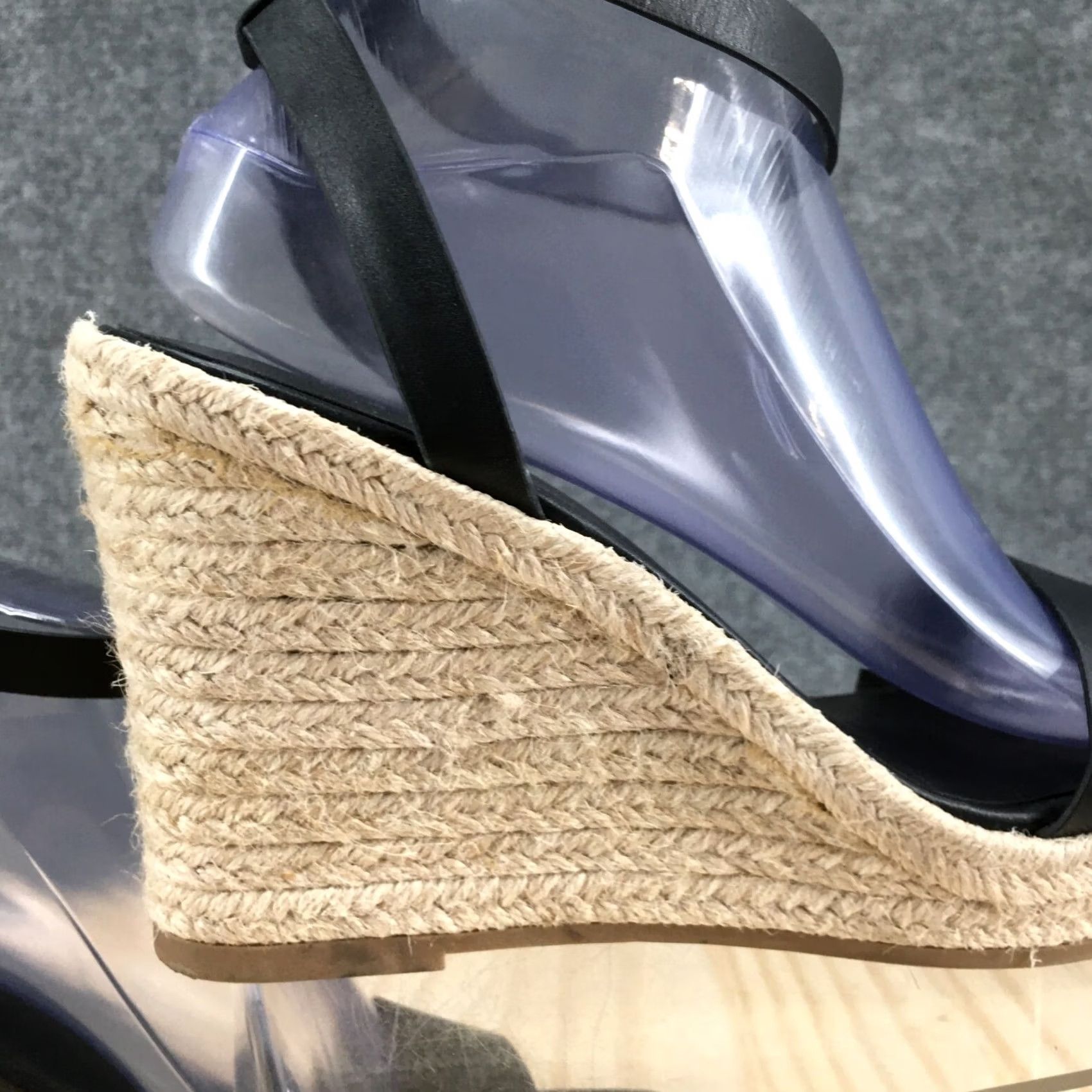 Vintage A New Day Sandals Espadrille Wedge Heels Ankle Strap Faux Leather Black 9 Womens Size US 9 / IT 39 - 4 Thumbnail