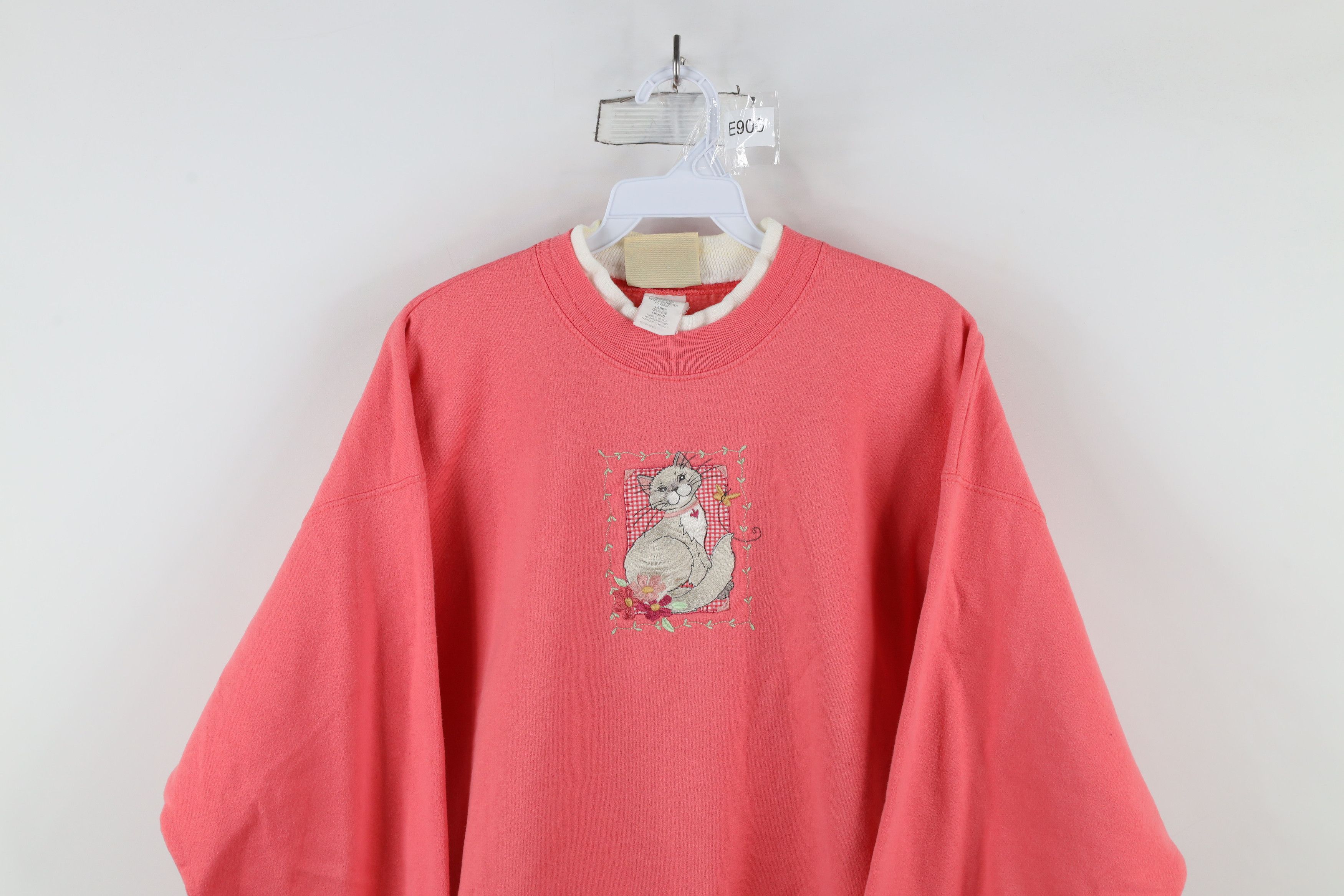 Vintage Vintage 90s Faded Cat Kitten Flower Heart Sweatshirt Pink Size L / US 10 / IT 46 - 2 Thumbnail