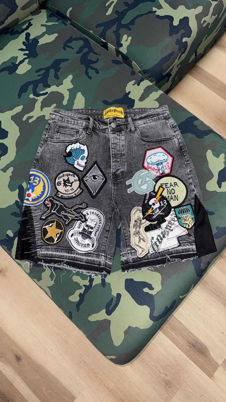Godspeed Godspeed Grey Patchwork V2 Denim Men's Shorts Size US 30 / EU 46 - 1 Thumbnail