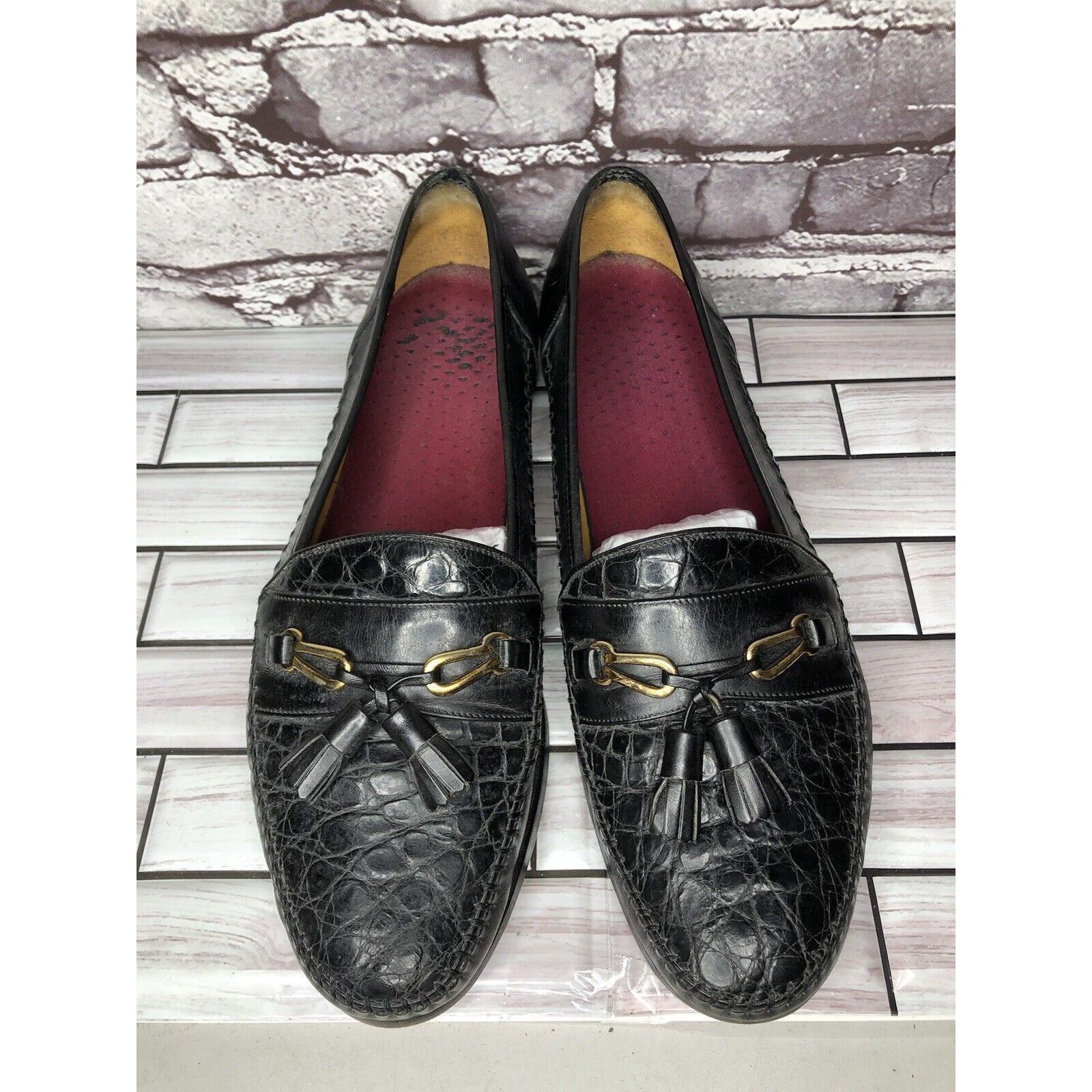 Other Anthony’s Black Leather Croc Print Tassel Loafers Dress Shoe Size US 13 / EU 46 - 2 Thumbnail