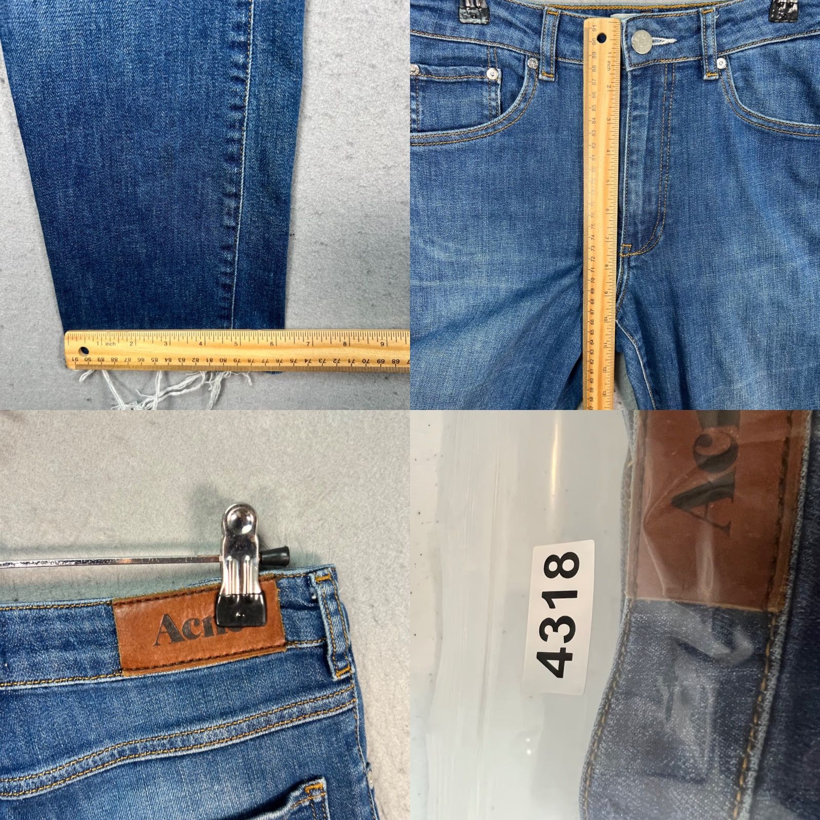Denime Acne Denim Jeans Womens 26 x 29 High-Waisted Blue Skinny 5-Pocket Raw Hem Size 30" / US 8 / IT 44 - 8 Thumbnail