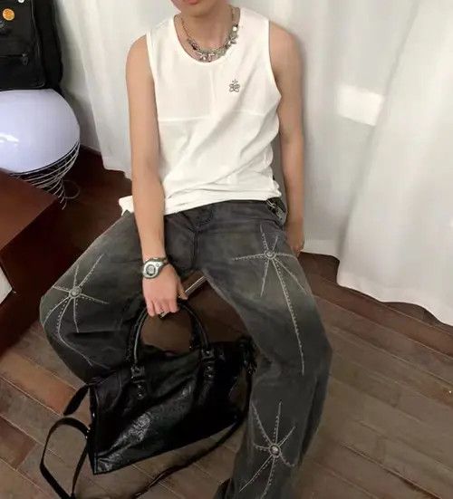 VIBE Extra heavy industrial laser print punk wash jeans Size US 32 / EU 48 - 7 Thumbnail