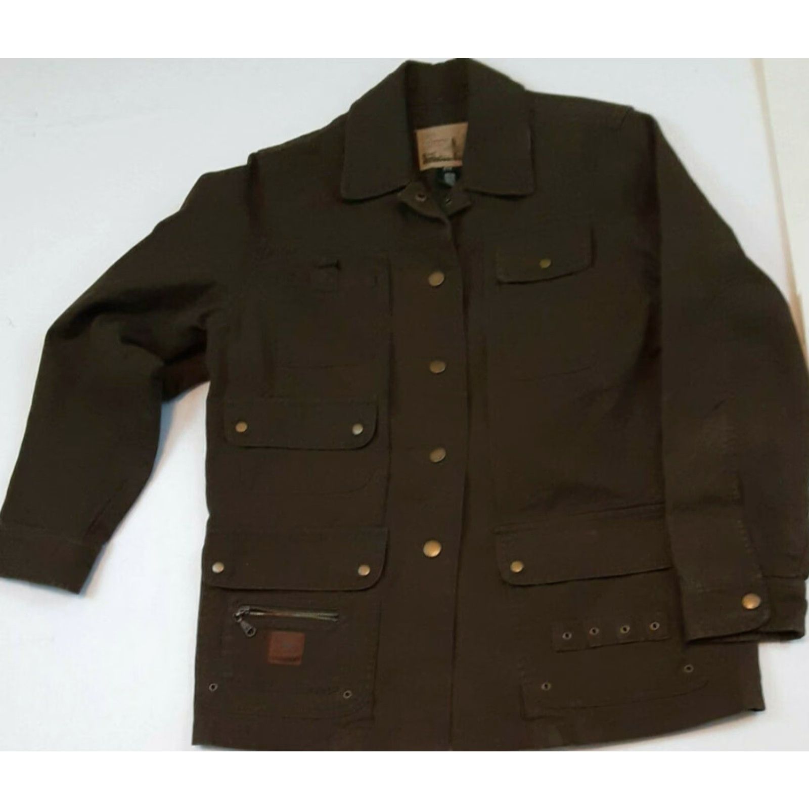 Ralph Lauren VINTAGE Lauren Ralph Lauren Utility Jacket Women PM Green Cotton Canvas 27in Long Zip Button Pockets Fisherman Fish Theme Bi-Swing Size M / US 6-8 / IT 42-44 - 2 Thumbnail