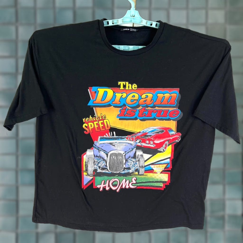 Shein SheIn Hot Wheels T-Shirt Mens Oversized 100% Cotton Crew Neck Black The Dream Is True Graphic (L) Size US L / EU 52-54 / 3 - 1 Thumbnail