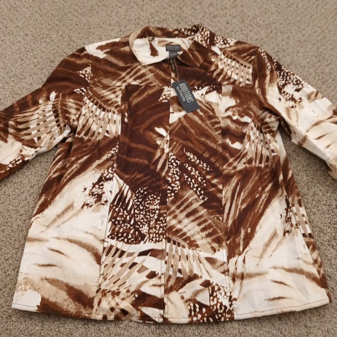 Vintage Chico's Jacket Womens Size 3 Brown Floral Twill Long Full Zip Size XS / US 0-2 / IT 36-38 - 4 Thumbnail