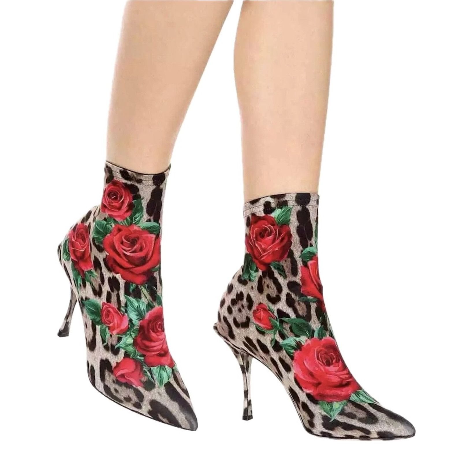 Dolce & Gabbana Dolce & Gabbana Leopard Rose Print Stretch boot Tan Red 35.5 Size US 5.5 / IT 35.5 - 6 Thumbnail