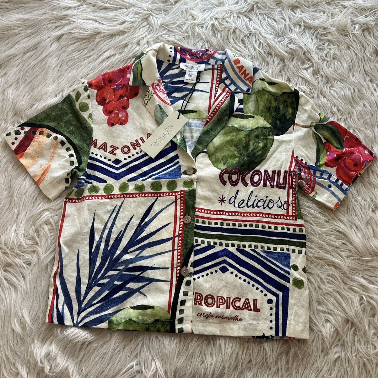 Rachel Zoe Rachel Zoe Linen Top Hawaiian Shirt Boxy Tropical Fruit XS Size XS / US 0-2 / IT 36-38 - 1 Thumbnail