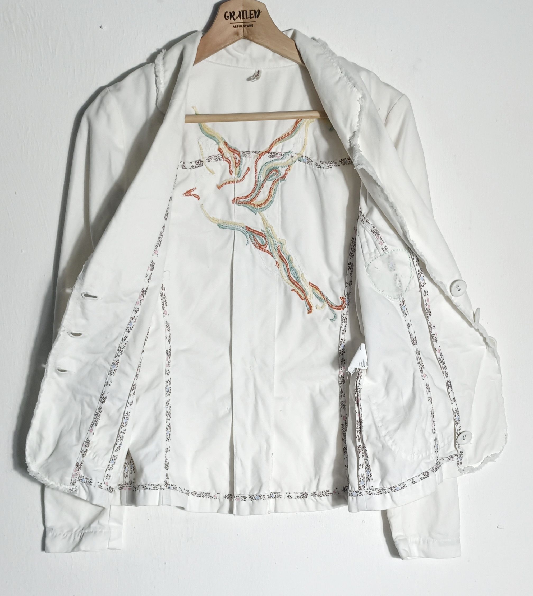 Art Comes First Jeans Jacket bird art by ohipie designer france Size S / US 4 / IT 40 - 2 Thumbnail
