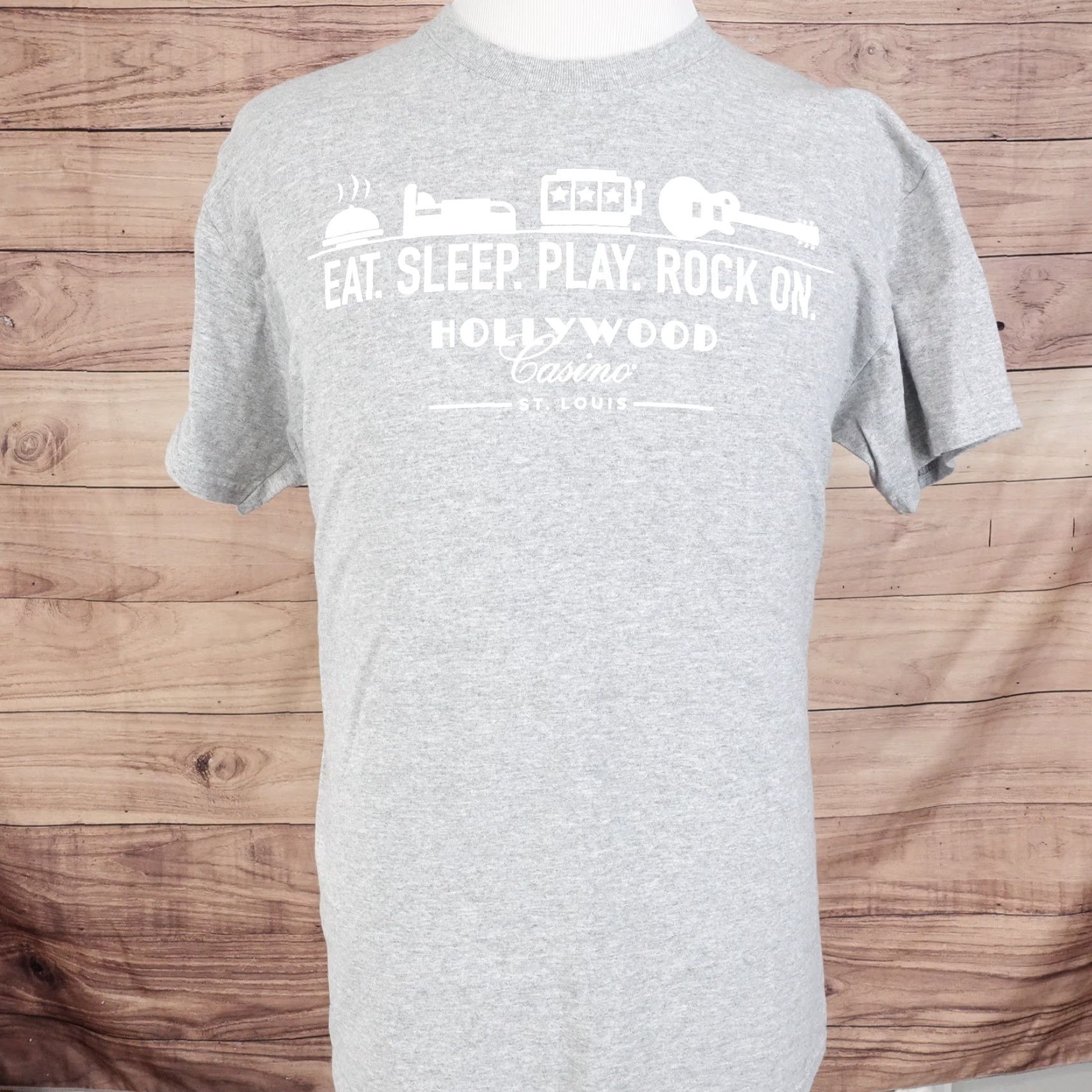 Gildan VINTAGE Gildan T-Shirt EAT SLEEP PLAY ROCK ON Gray Size L Unisex Adults Size US L / EU 52-54 / 3 - 2 Thumbnail